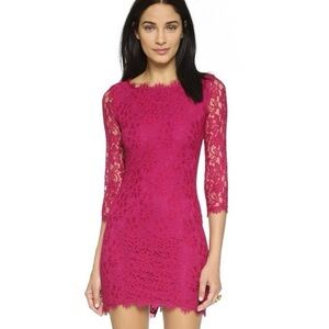 Diane von Furstenberg. Zarita Lace Dress. Magenta. Size 0.